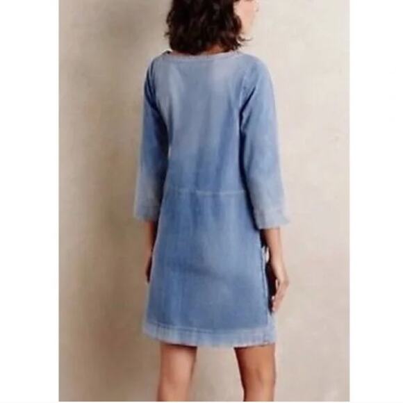 ADRIANO GOLDSCHMEID Dress S Denim Pockets 3/4 Sleeves Chambray Blue Boho Stretch - Picture 10 of 10